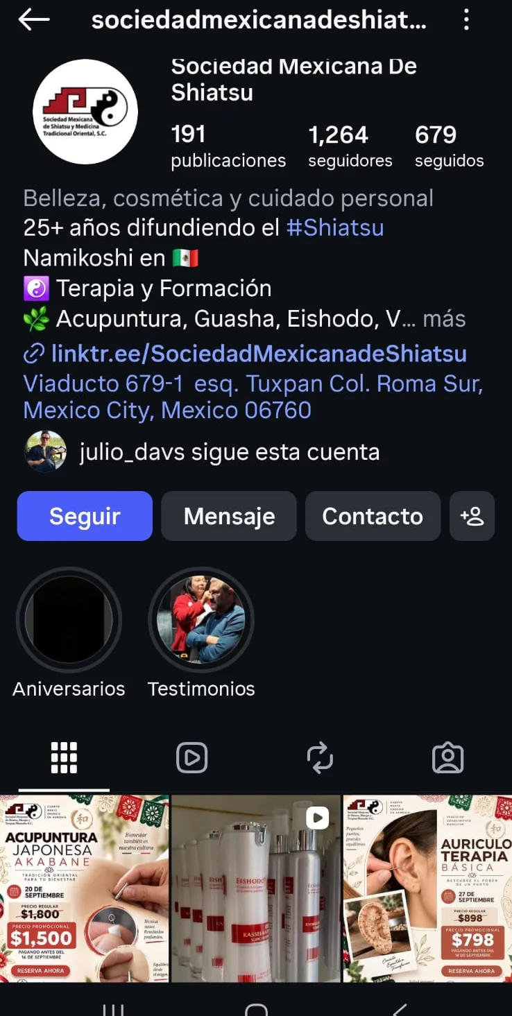 Instagram de Sociedad Mexicana de Shiatsu